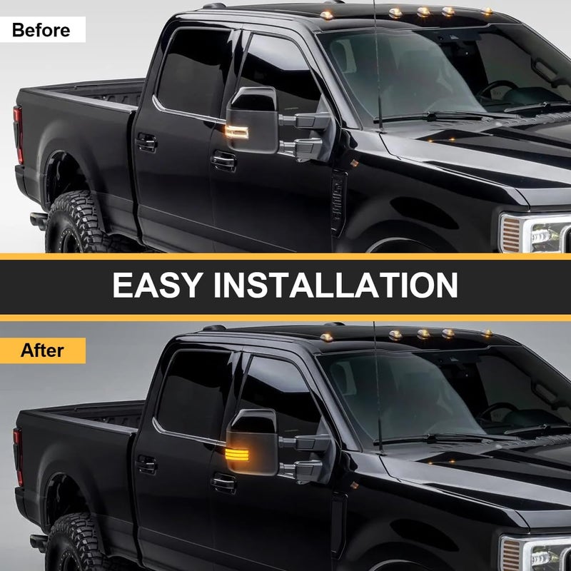 Aexploer Side Tow Mirror Turn Signal LED Lights Compatible with F150 2015-2025 for F250 F350 F450 2017-2025 White Daytime Running &Yellow Dynmaic Sequential Blink Turn Marker Lamp (Smoked Len) - Image 5
